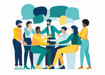 group of people with bubbDiscussion, conversation with speech bubbles. illustration brainstorming for idea, meeting opinion concept, discussing work in meeting and talk with speech bubbles. businesles - obrazy, fototapety, plakaty