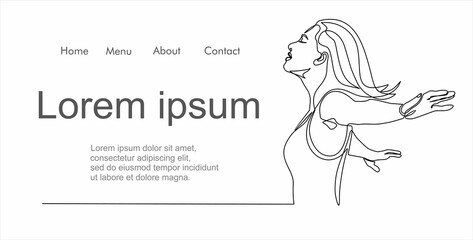 Continuous line art or One Line Drawing of a woman stretching arms is relaxing picture vector illustration. illustration with quote template.