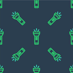 Line Flashlight icon isolated seamless pattern on blue background. Vector
