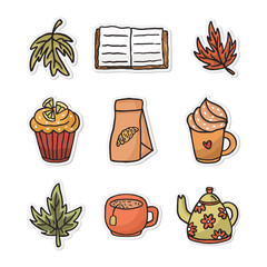 Sticker collection for planner, diary, scrapbook, stationery. autumn season sticker