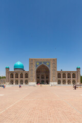 SAMARQAND, UZBEKISTAN - JUNE 09, 2022: View of Registan square in Samarkand - the main square with...
