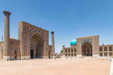 SAMARQAND, UZBEKISTAN - JUNE 09, 2022: View of Registan square in Samarkand - the main square with...