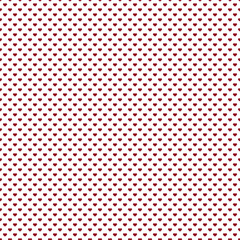 Seamless pattern of tiny red hearts on white background