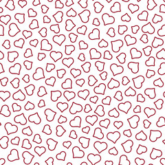 Seamless random tossed open red hearts on white background