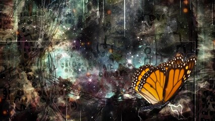 Butterfly on abstract background. Animated video