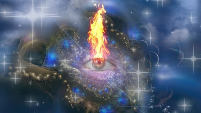 Eye in mystic cosmic fractal. Animated video