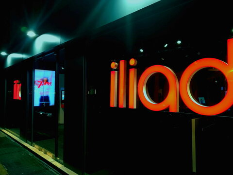 Showcase Of A Shop Of The Iliad Telephone Company ,the French Low Cost Operator