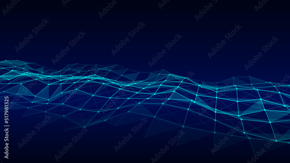 Poster futuristic moving wave. digital background with moving glowing particles and lines. big data visuali