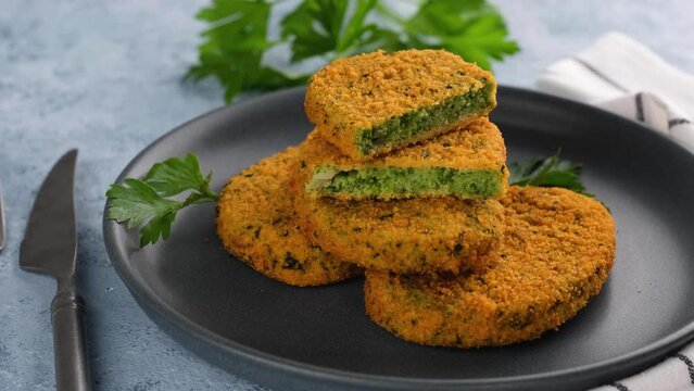 Healthy vegetable cutlets with herbs. Selective focus.