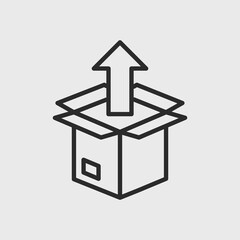 Fototapeta na wymiar Unpack icon. Opened box with vertical arrow icon. Icon for delivery and distribution apps and websites. Vector illustration
