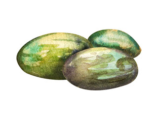 Watercolor illustration, pebble stone paving stones, sea pebbles, road gravel