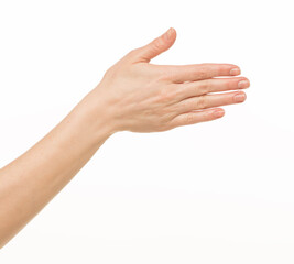 hands show gestures. female hands show gestures on a white background isolated.