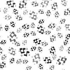 Black Music note, tone icon isolated seamless pattern on white background. Vector