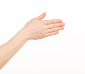 hands show gestures. female hands show gestures on a white background isolated.