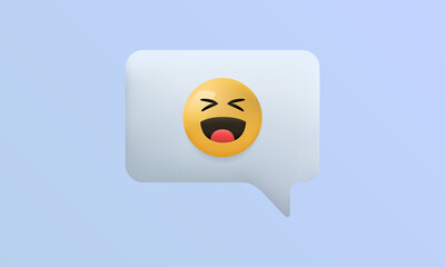 Smiling face emoji icon. 3d laughter emoji on speech bubble for social media, app and web design. Vector illustration  