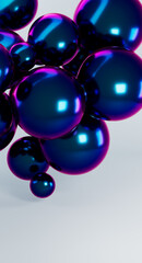 Fototapeta premium 3d rendering illustration of flying metallic balls. Minimalistic vertical trendy composition.