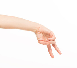 hands show gestures. female hands show gestures on a white background isolated.