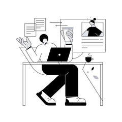 Distance working abstract concept vector illustration. Distance office, working from home, remote job possibility, communication technology, online team meeting, digital nomad abstract metaphor.