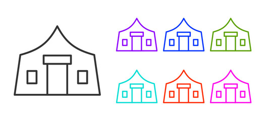 Black line Tourist tent icon isolated on white background. Camping symbol. Set icons colorful. Vector