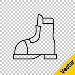 Black line Hunter boots icon isolated on transparent background. Vector