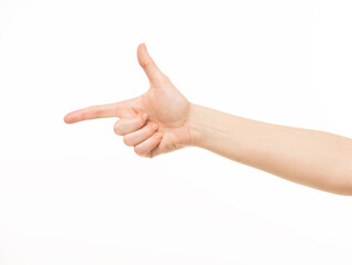 hands show gestures. female hands show gestures on a white background isolated.
