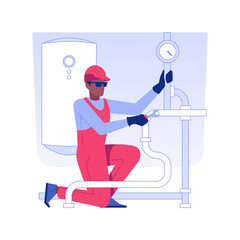 Installing plumbing fixtures isolated concept vector illustration. Professional plumber fixes the pipes under the sink, private house building, rough interior works vector concept.