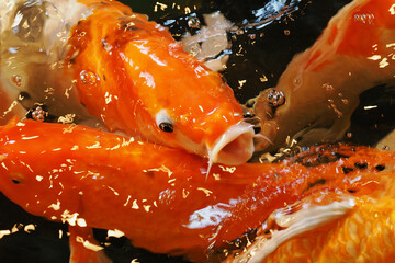Koi carp at the surface of the water.