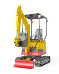 mini digger construction vehicle in white background side view