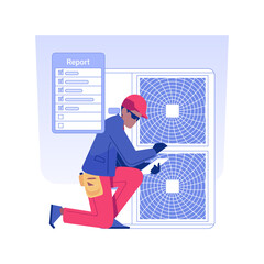 HVAC inspection isolated concept vector illustration. HVAC inspector checking heating and cooling systems at commercial construction, circulation and ventilation maintenance vector concept.