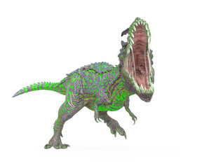 dinosaur monster is walking with the mouth wide open on white background