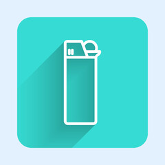 White line Lighter icon isolated with long shadow background. Green square button. Vector