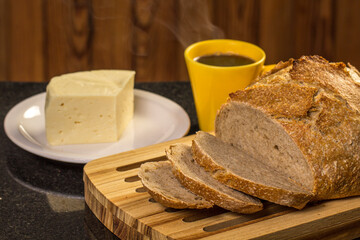 Breakfast with natural fermentation bread on a board