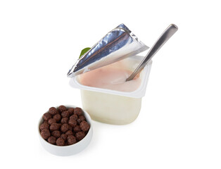 Plastic cup with yoghurt
