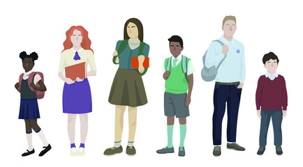 Set of schoolchildren on white background
