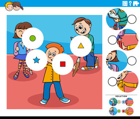 match pieces game with cartoon school children