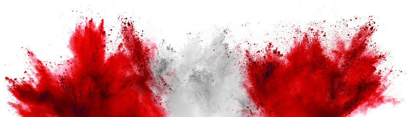 colorful red white red austrian flag  color holi paint powder explosion isolated background....