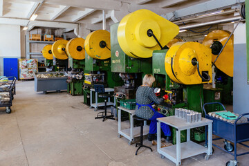 Metal press form stamping machines in workshop