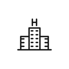 Hotel, holiday, weekend concept. Vector signs drawn in flat style. Perfect for web sites, stores, shops, books. Editable stroke. Line icon of modern hotel