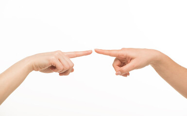 human hands on a white background isolated. hands indicate support hold care resist compete.