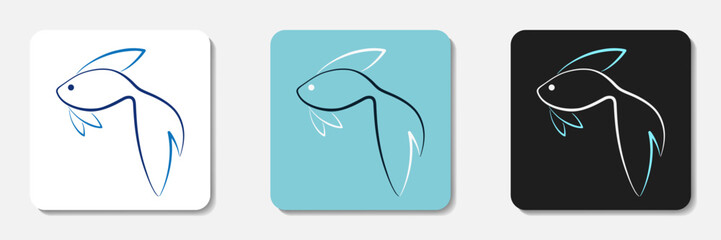 Fish logotype. Set of three variants in different colors. Best for web, print, logo creating and branding design.