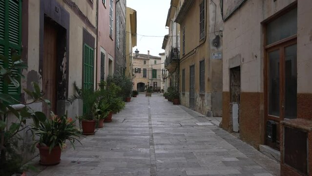 Historic street in the old town, Alcudia, Majorca, Balearic Islands