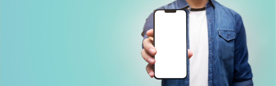 Cell Phone In Hand With Blue Background- Easy Modification