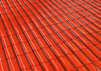 Metal tile background. Red roof of building close-up. Metal surface of roof. Red metal tiles background. Texture of modern roof. Roofing house services concept. Roofing decoration. 3d rendering.