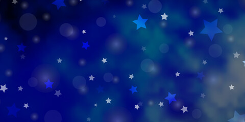 Dark BLUE vector texture with circles, stars.