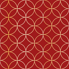 Traditional geometric asian gold ornament vector seamless pattern. Gold circles on red background. Best for textile, home decor, wallpapers, wrapping paper, package and web design.