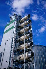 Modern agricultural grain drying complex, close up