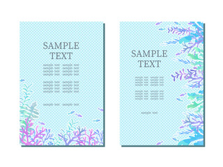 手描きのフレーム、海のイメージ、海藻と魚