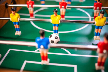 Close up of table football game