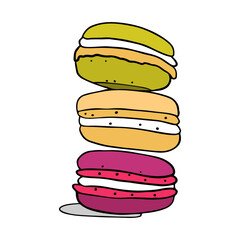 Sweet French dessert cake macaroons hand drawn vector