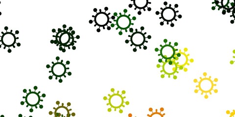 Light green, red vector background with covid-19 symbols.